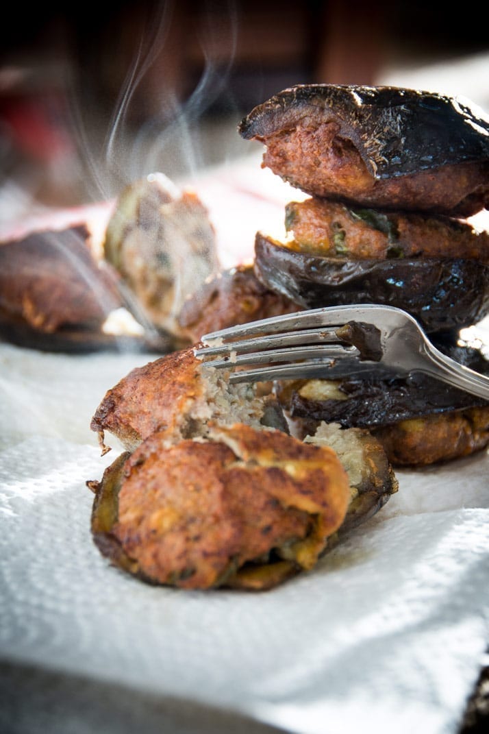 stuffed eggplant, malanzane ripiene - Give eggplant a try with this pork basil filling.