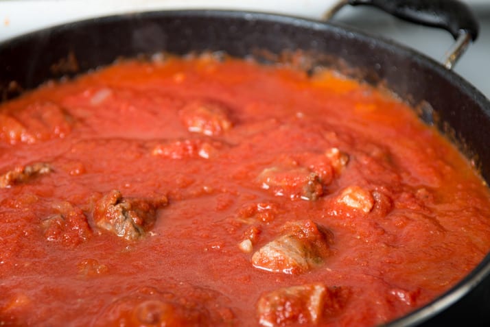 simmering Italian tomato sauce