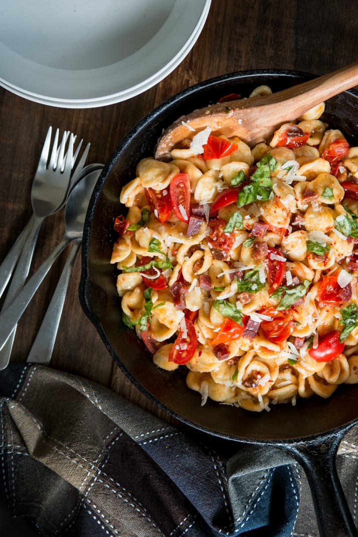 tomato-and-salami-pasta-dish recipe