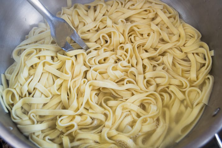 cooking fettucini noodles for cauliflower pasta