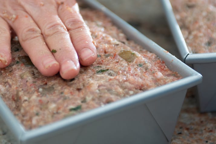 preparation of meatloaf in a cakeboss loaf pan